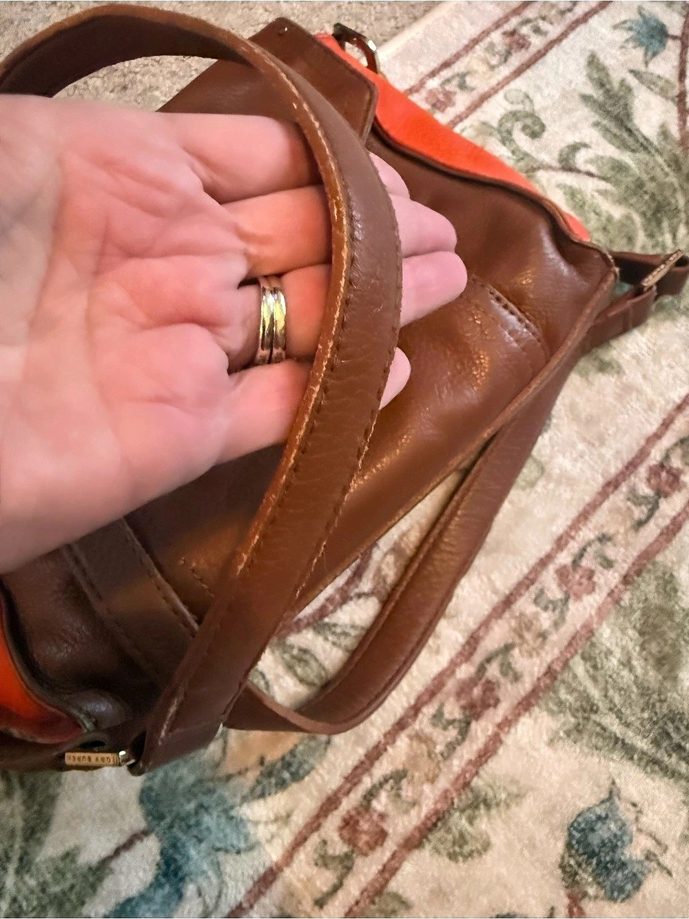 Tory Burch Leather Crossbody Bag in Brown & Orange - Picture 8 of 10